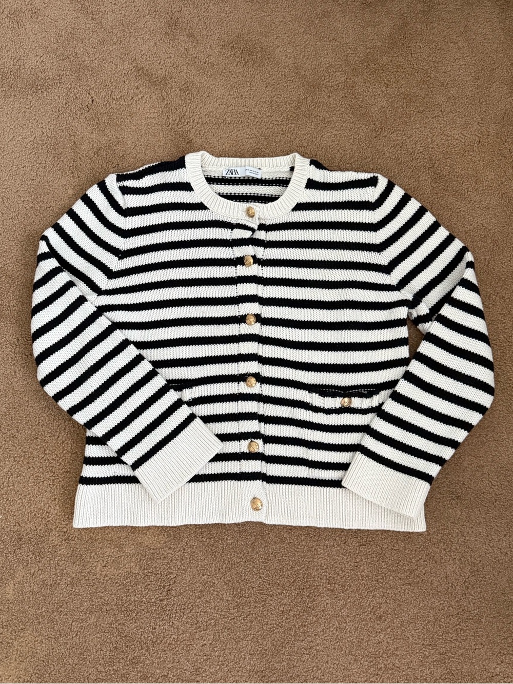 Zara Striped Cardigan with Gold Buttons